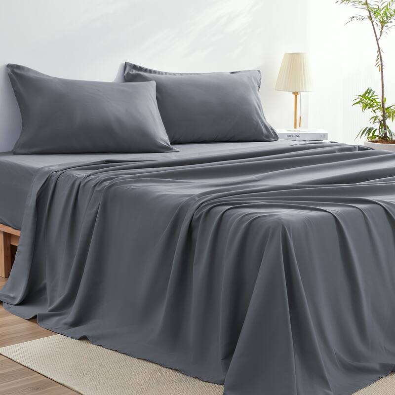 Luxurious Microfiber 4-Piece Sheet Set - Charcoal - Queen
