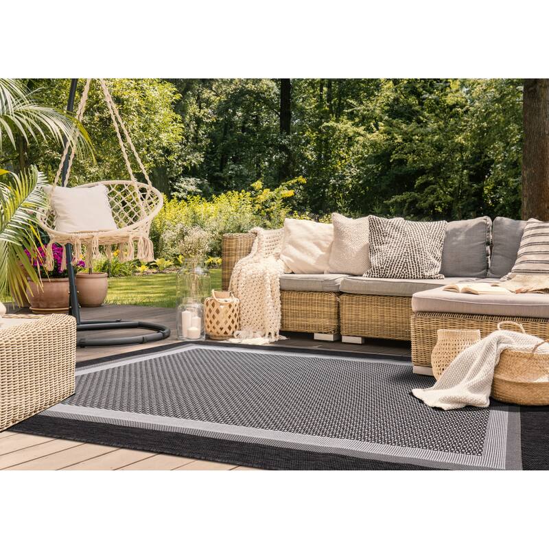Jackson Collection - Grey Border Flatweave Rug - 2'8'' x 4'3''