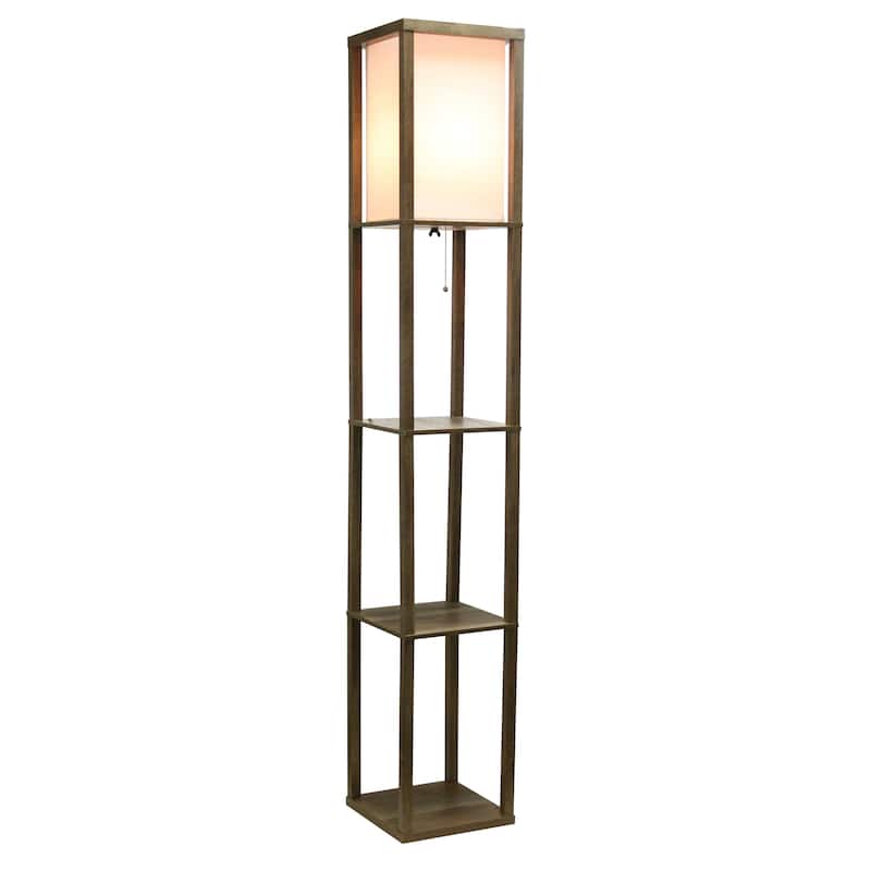 3 Tier Storage Shelf Floor Lamp with Linen Shade - 62.5" - Brown