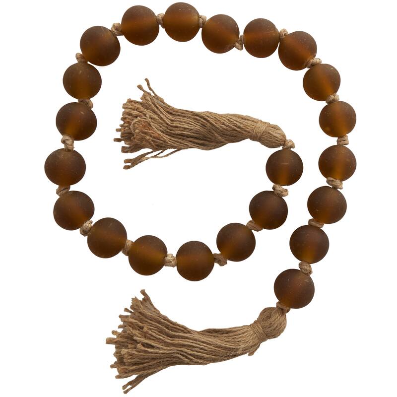 Glass Handmade Round Frosted Beaded Garland with Tassel with Knotted Brown Jute