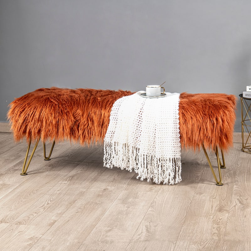 Home Soft Things Mongolian Ottoman Bench with Gold Metal Legs