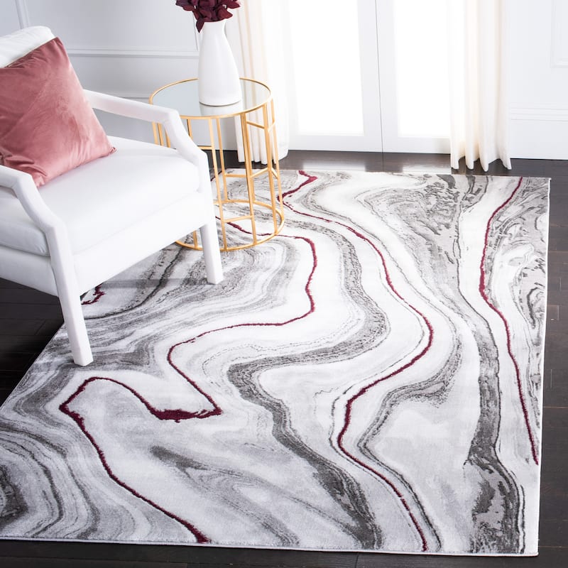 SAFAVIEH Craft Elvyra Modern Abstract Marble Pattern Rug - 8' x 10' - Grey/Wine