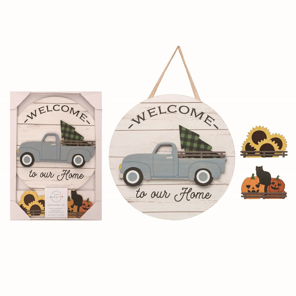 Transpac Wood Multicolor Christmas Dimensional Truck Welcome Sign Set of 4 - Mutlicolor