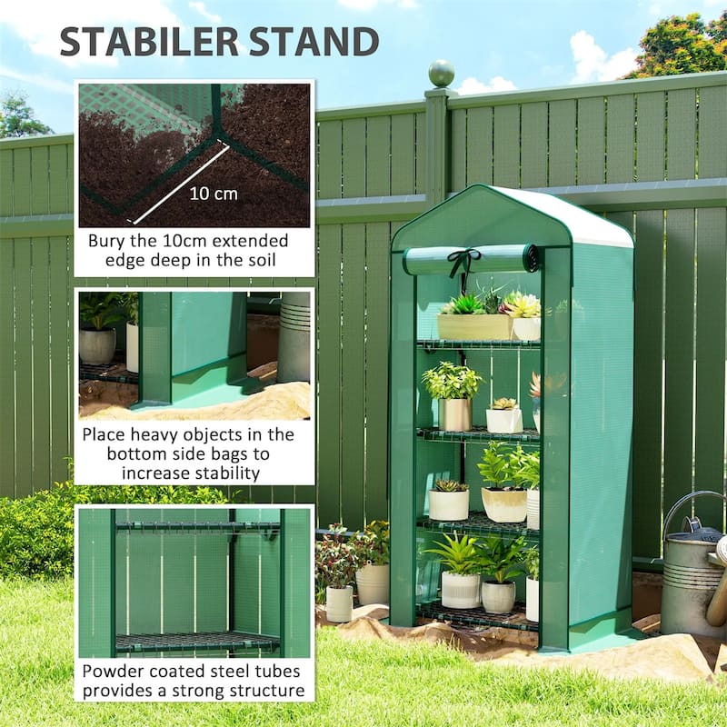4-Tier Portable Outdoor UV-Resistant Greenhouse PE Cover with Double-Layer Roof and Shelves