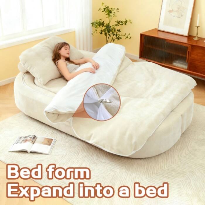Modern Convertible Floor Sofa Bed with Corduroy Cushion, 2 Pillows & No Assembly