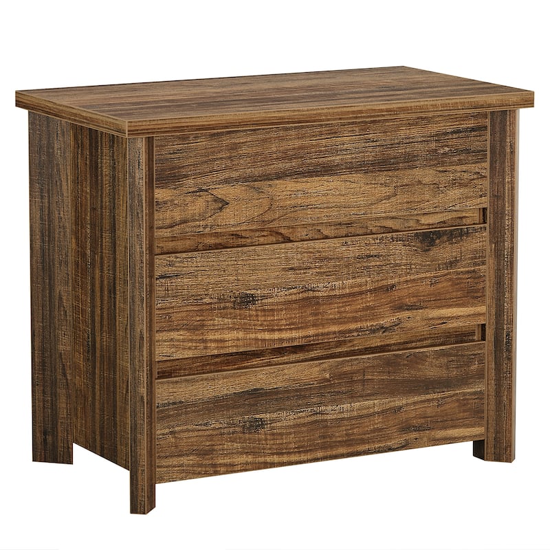 Industrial Wood Nightstand Bedside Table with 3-Drawer for Bedroom