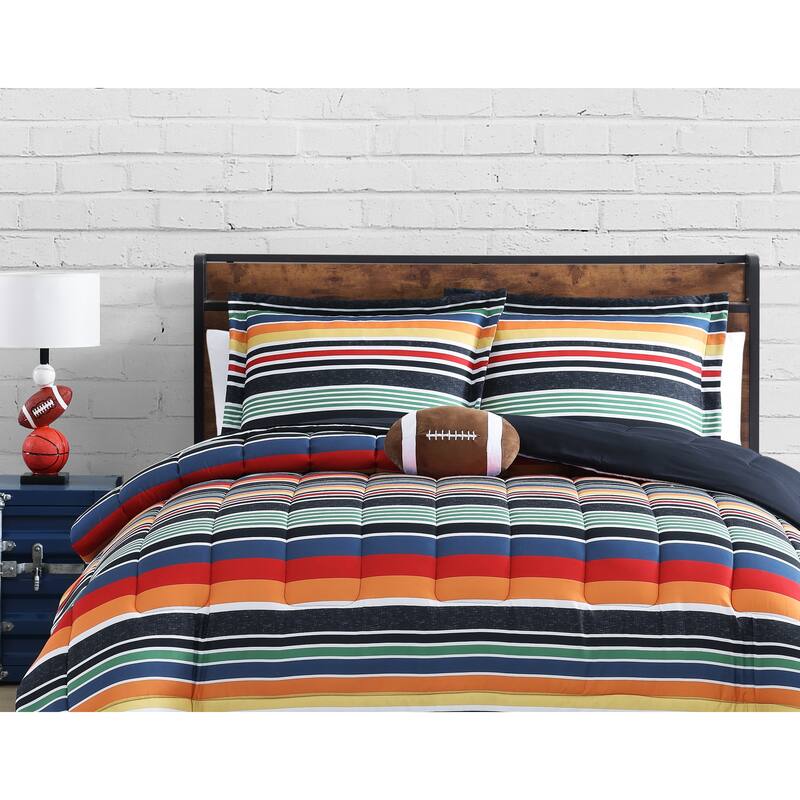 ALEX + BELLA Sportset Stripe Black Multi Soft Microfiber Comforter Set