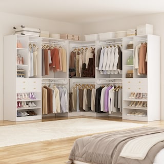 Rackcog Freestanding Corner Closet System Set, Closet Organizer with Hanging Rods and Drawers