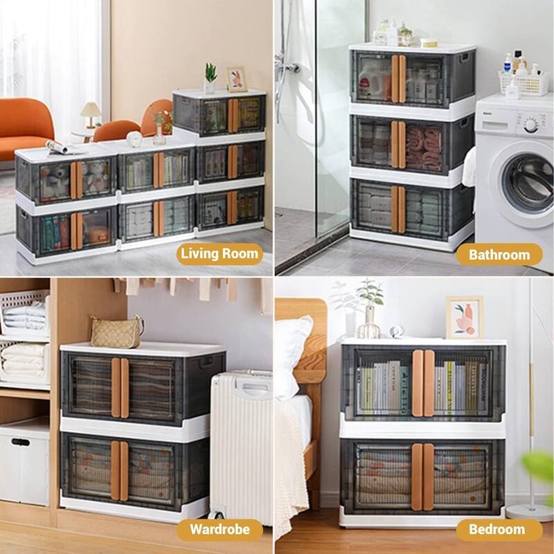 Folding Storage Box, Plastic Storage Bins with Open Front Door - 12.2"D x 19.7"W x 47.2"H