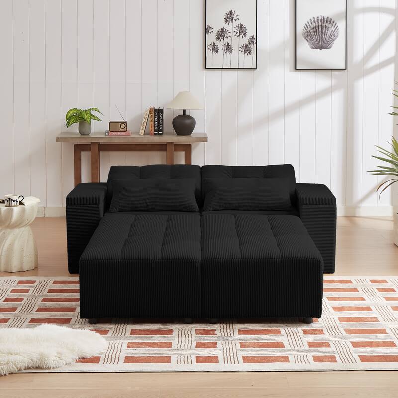 Convertible Storage Sofa with Corduroy Fabric & Adjustable Modular Design - Sleeper Sofa