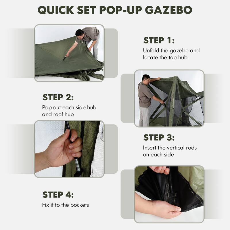 Costway 6.7 FT x 6.7 FT 4-Panel Pop up Camping Gazebo Quick-Set with 2 - See Details