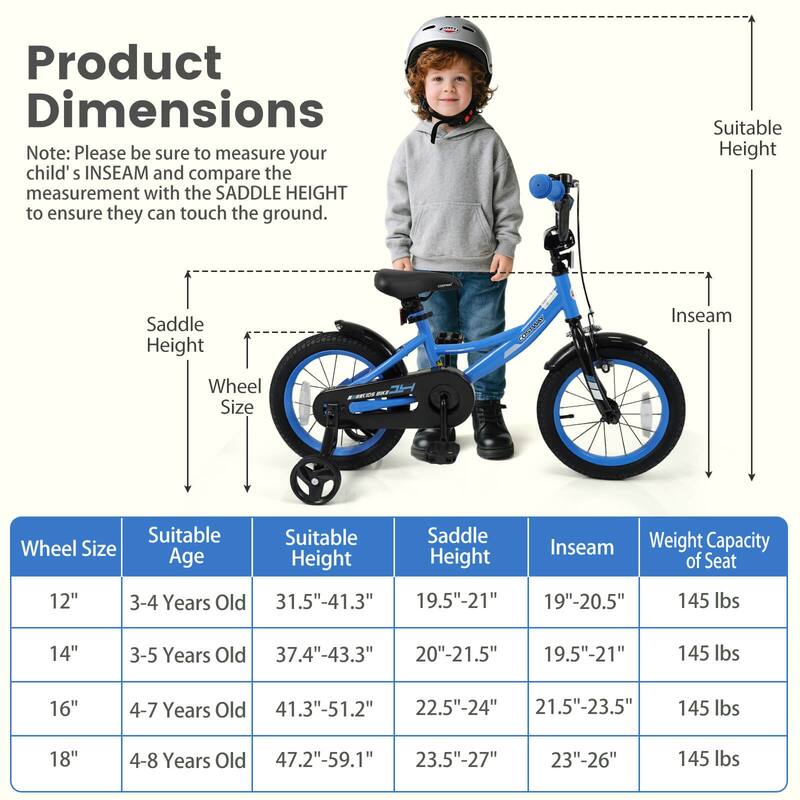 Costway 14" Kids Bike with Removable Training Wheels Adjustable Seat & - See Details