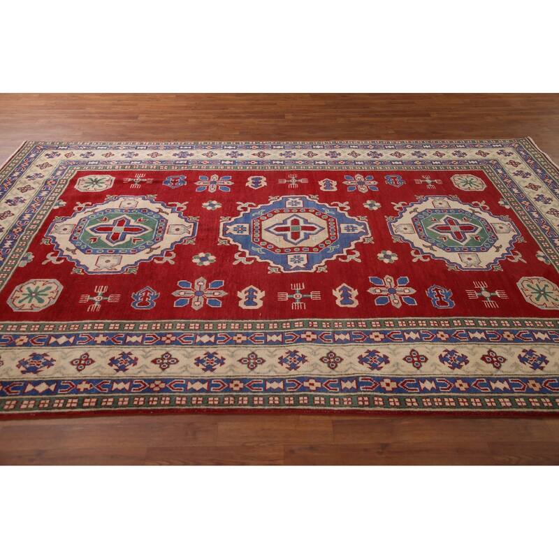 Red Kazak Area Rug Handmade Bedroom Wool Carpet - 6'7" x 10'4"