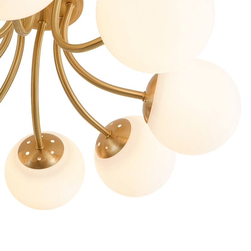 8-Light Matte Glass Globe Symmetrical Sputnik Semi-flush Mount - 26.4in