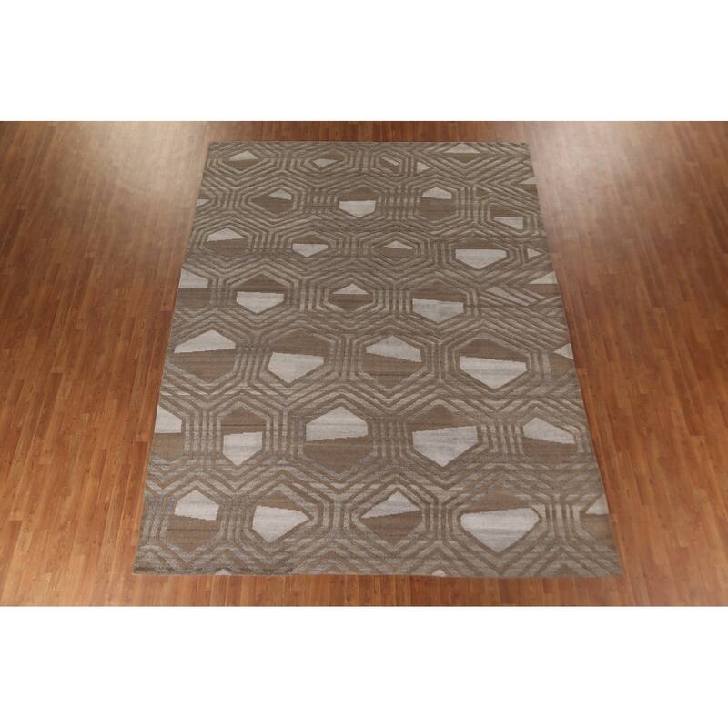 Contemporary / Modern Area Rug Handmade Wool Carpet - 9'2" x 11'8"
