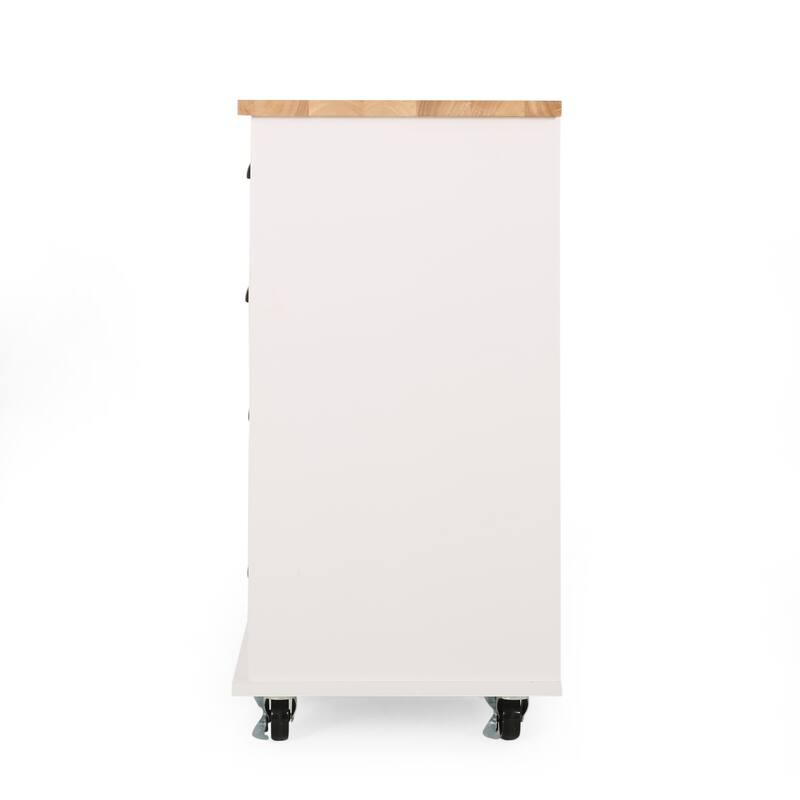 Fixed Wheel Rolling Modern Kitchen Utility Cart with 2 Drawers, 1 Cabinet, 3 Shelves and Rubberwood Top, Gray