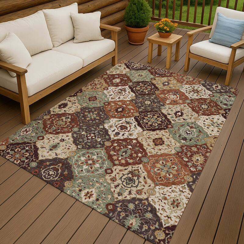 Machine Washable Indoor/ Outdoor Traditional Panel Chantille Rug