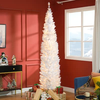 8 Feet Pencil Christmas Tree with 300 Warm White LED Lights and 618 Tip Perfect for Holiday Decor - 21.75" Dia. x 94.5"H