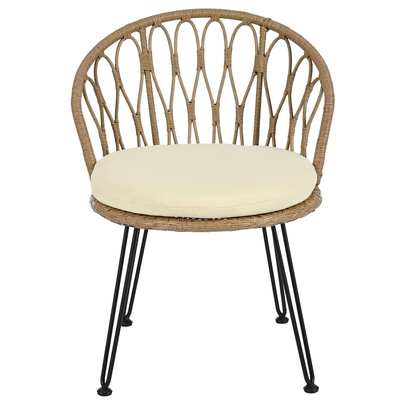 Outdoor Leisure Set, 2 Rattan Single Chairs with A Glass Round Table, Perfectly Suited for Patios, Balconies, and Courtyards