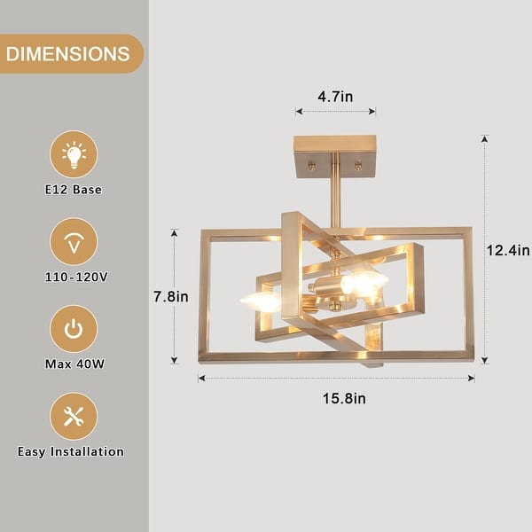 dimension image slide 0 of 6, Zjvaive 3-Light Rectangular Semi Flush Mount Ceiling Light Farmhouse Metal Cage Light Fixture