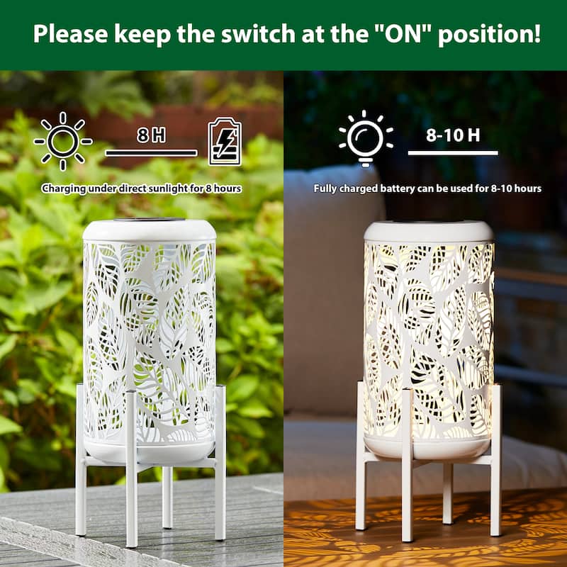 Glitzhome 14.25"H Set of 2 Metal Flower Cutout Solar Lanterns Floor Lantern