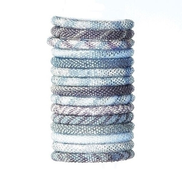 Set of 15 Bright Icy Blue Nepal Bracelet with Display 7" - N/A