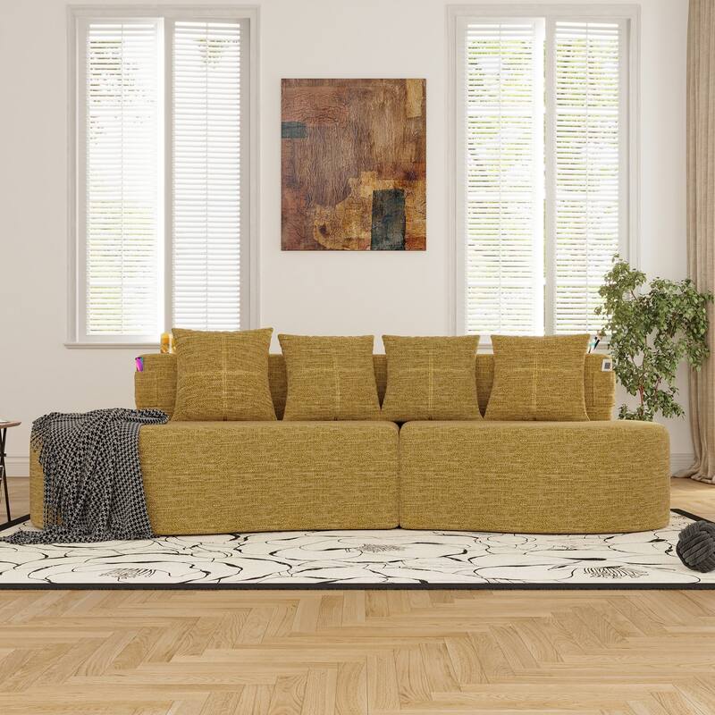 94.49" Chenille Curved Sectional Sofa with Pillows, No Assembly Required