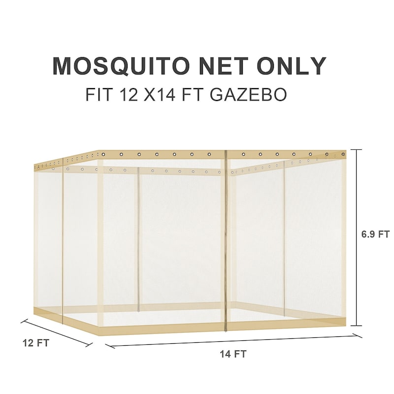 Aoodor Gazebo Universal Mosquito Netting Screen Replacement, 4-Panel Screen Walls with Double Zippers - (Mosquito Net Only)