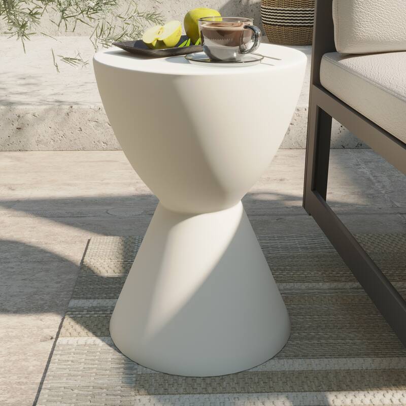Loft 14-Inch Modern Round Accent Fiberstone Side Table for Indoor Outdoor Patio, Living Room, or Home Office
