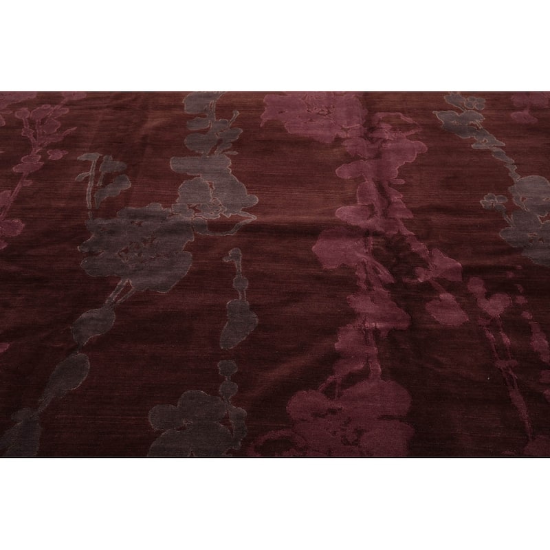 Hand Knotted Chocolate Tibetan Wool & Silk Transitional Area Rug - 9' 1'' x 12' 3''