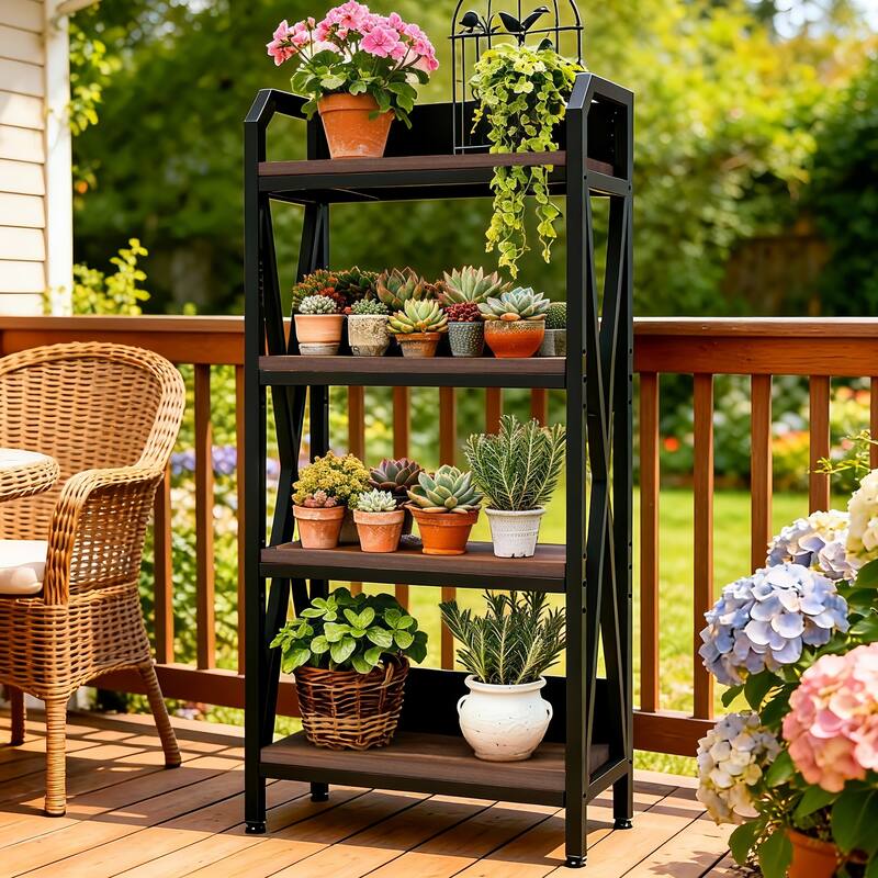 Anmytek 56.30 Inch Tall Bakers Rack 4 Level Storage Shelves Metal and Wood 25.60 Inch Length Kitchen Organizer Storage - Black