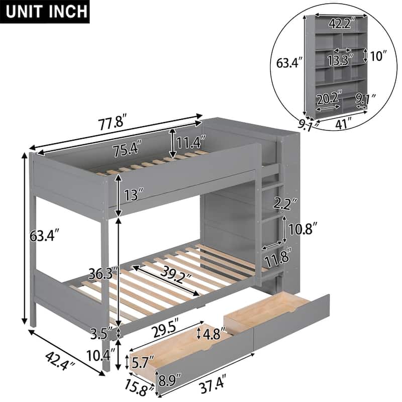 Merax Full/Twin Bunk Bed With 2 Drawers and Multi-layer Cabinet
