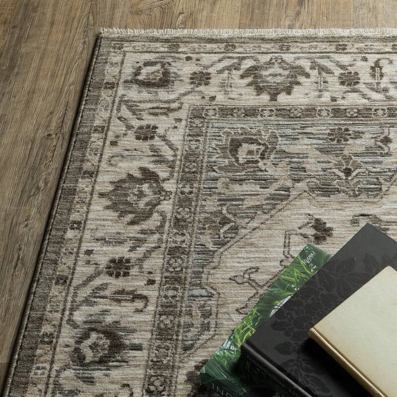 Style Haven Cadiz Center Medallion Fringe-Edge Area Rug - 9' 10" x 12' 10" - Grey/ Beige - Rectangle