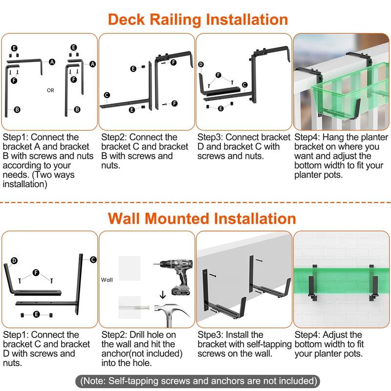 Expandable Planter Box Holder Brackets with Screws and Tools for Deck Porch Balcony - 20.08” x 8.27” x 0.79”