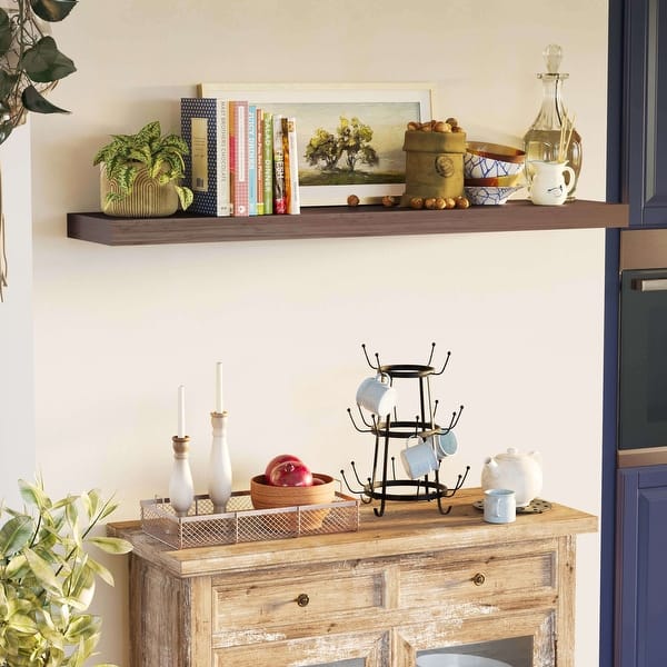 Wallniture Rustic Wine Rack Storage Set - 9 Walnut Stained Floating Crate Shelves For Wall Mount