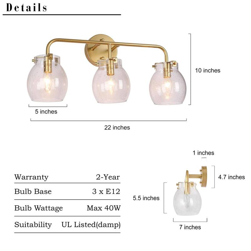 2/3/4-Light Modern Gold Bathroom Vanity Light Dimmable Seeded Glass Wall Sconces