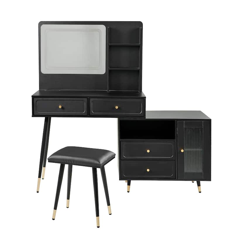 Modern Makeup Vanity Desk with Mirror,Lights,Drawers and Cabinet
