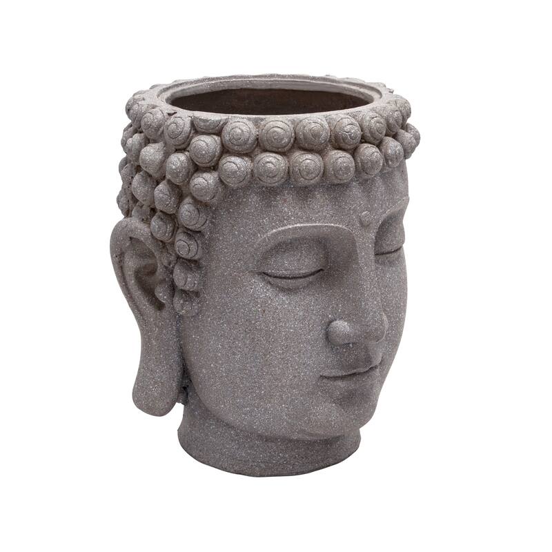 Gray Buddha Head Planter 16.75"H - 14.25" x 14.0" x 16.75"