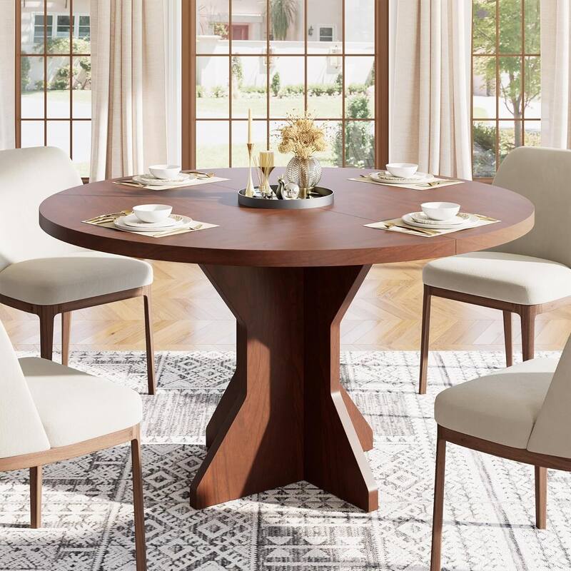 47" Kitchen Round Dining Table for 4-6 People for Living Room, Kitchen, Apartment - Walnut
