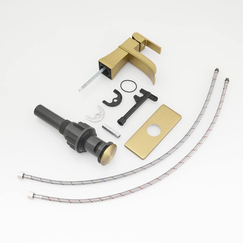 Modern Single Handle Waterfall Bathroom Sink Faucet with Pop Up Drain and Supply Line, Corrosion and Rust Resistant