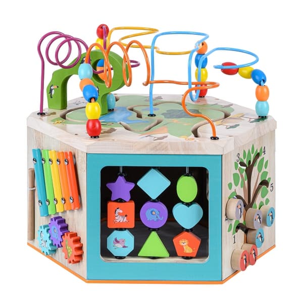 slide 2 of 12, Teamson Kids Preschool Play Lab 7-in-1 Large Wooden Activity Station, Natural - 15.71" L x 16.1" W x 16.1" H