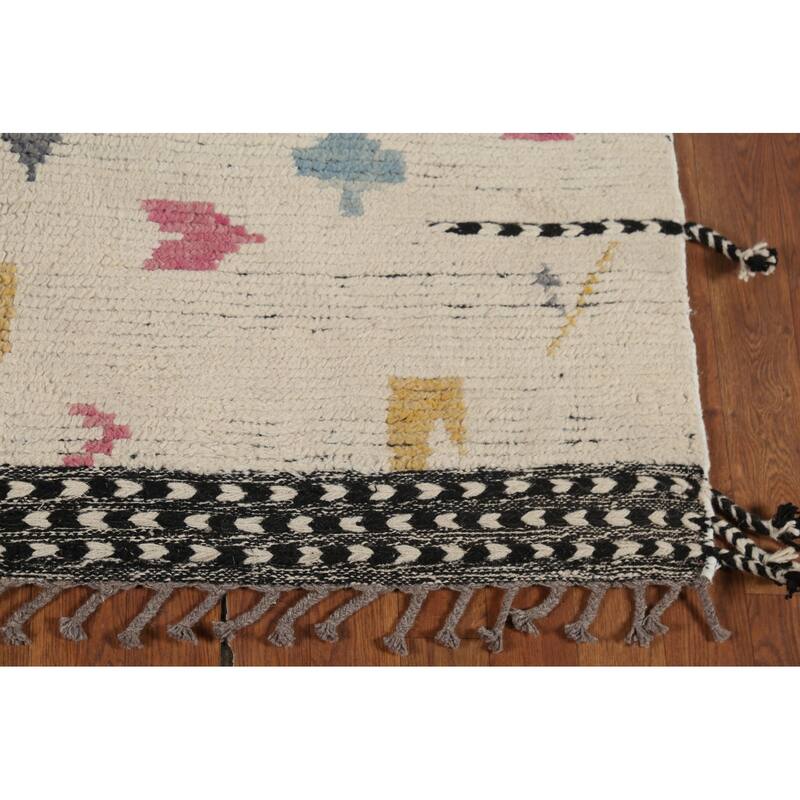Earth Tone Moroccan Area Rug Hand-Knotted Beige Wool Carpet - 4'10"x 9'2"