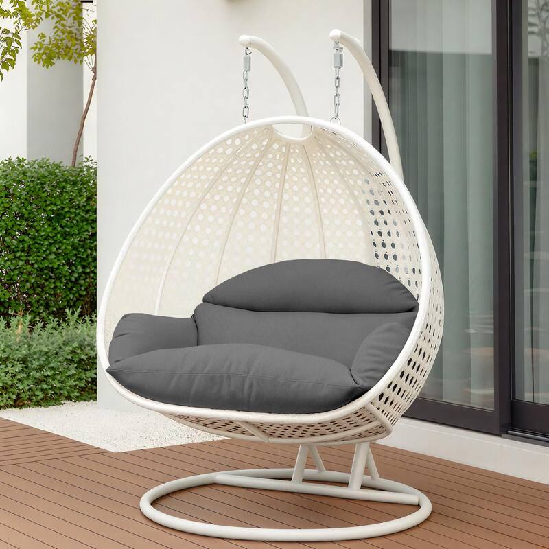 Egg Shaped 2-Person Swing Chair Set with Iron Stand Removable and Washable Cushion for Indoor Outdoor