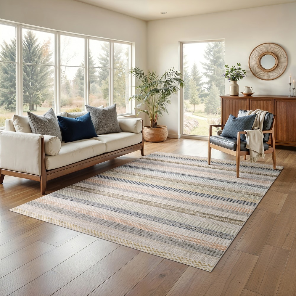 Cavett Textural Geometric Striped Ivory/ Multi Area Rug