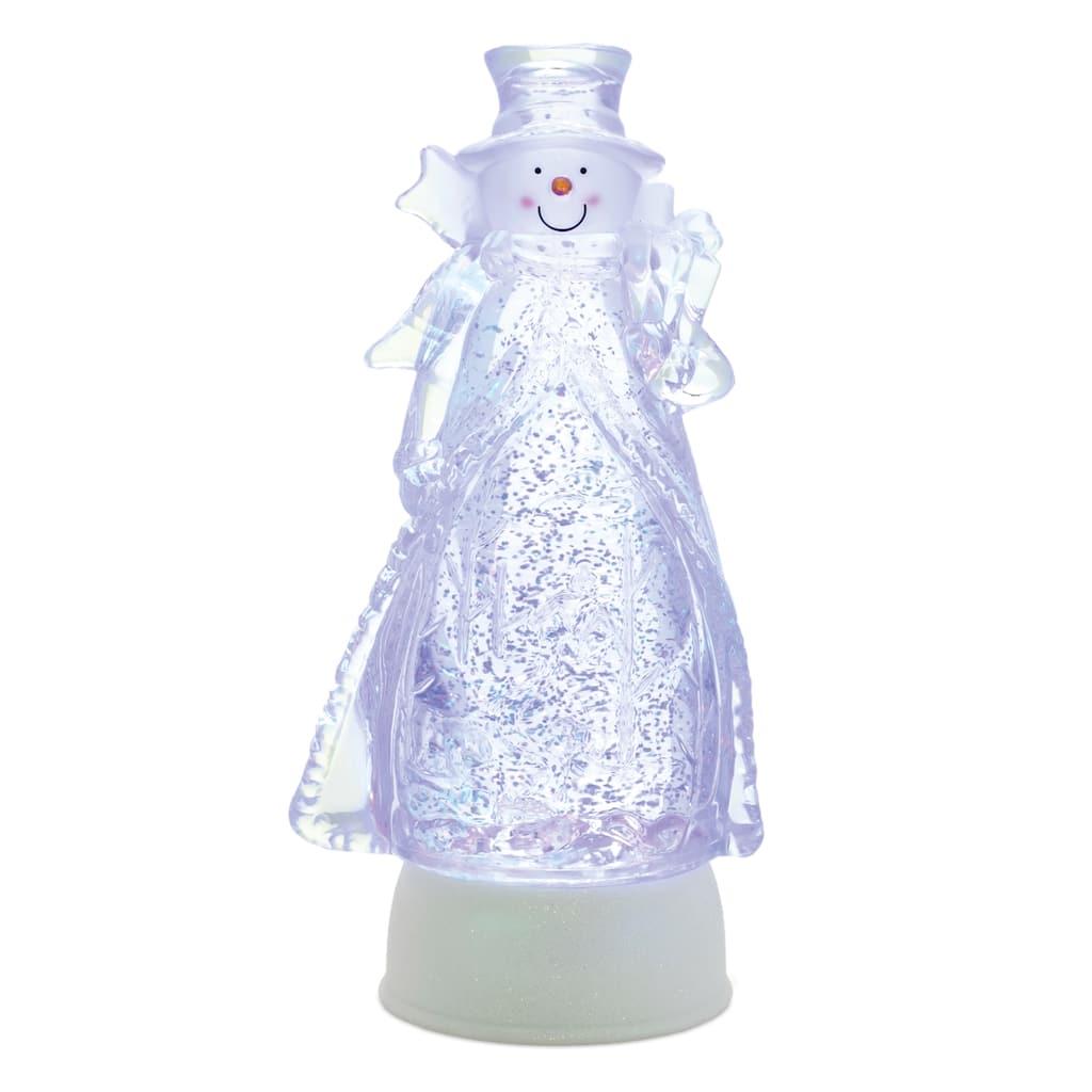 10" Clear Plastic Winter Snow Globe with Lighted Snowman and Glitter Motion 6-Hour Timer - 3.75”L x 4.75”W x 10”H