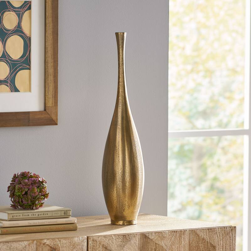 Roomfitters Metal Bottle Vase, Tall Decorative Accent for Table or Shelf, Modern Gold Finish