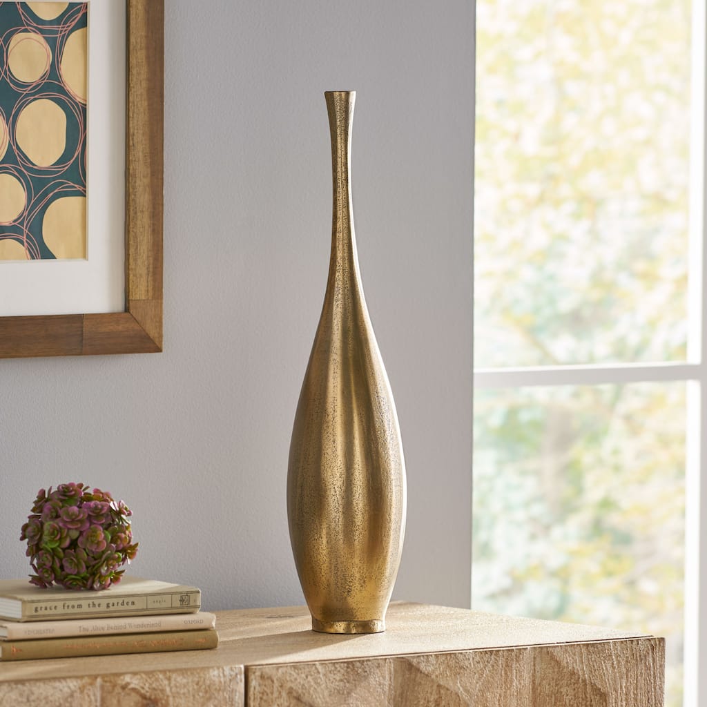 Roomfitters Metal Bottle Vase, Tall Decorative Accent for Table or Shelf, Modern Gold Finish