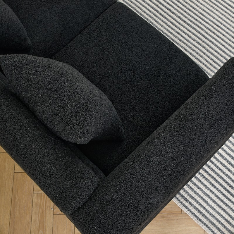Anmytek Oversized 81 Inch Black Teddy Fabric Sectional Sofa with Deep Seating and 3 Pillows