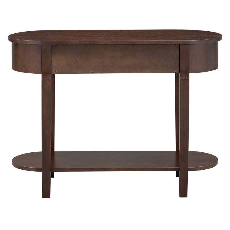 Curved Console Table with 2 Storage Drawers and Metal Handles, Wooden Hallway Tables Entryway Table wOpen Storage Shelf