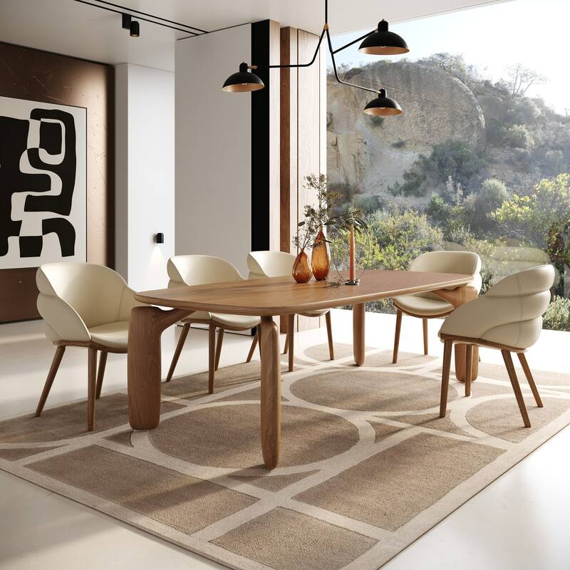 Modrest Michael Mid-Century Modern Beige Vegan Leather & Walnut Dining Chair